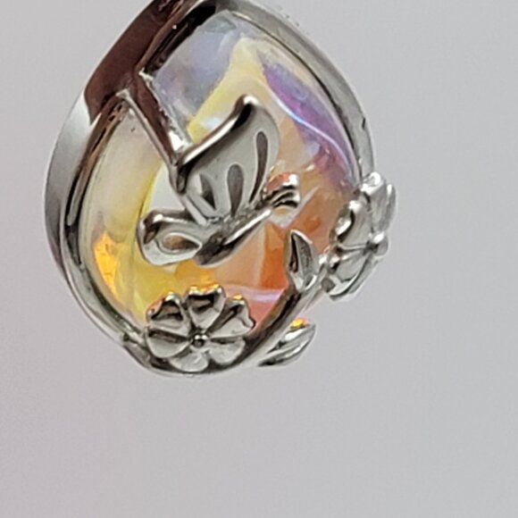 Sterling Silver 925 Butterfly & Flower Adorned Moonstone Dangle Earrings Hinged - Picture 7 of 9